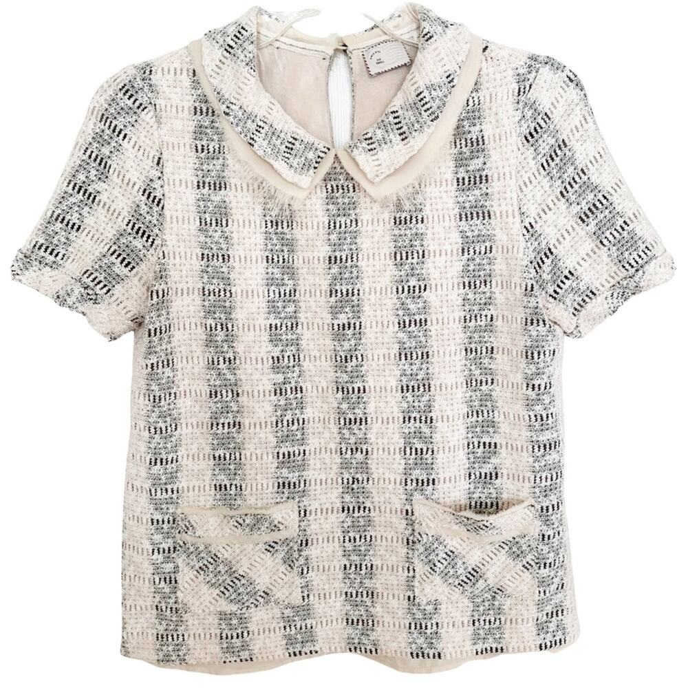 Anthropologie Postmark Cadence Ivory Tweed Blouse